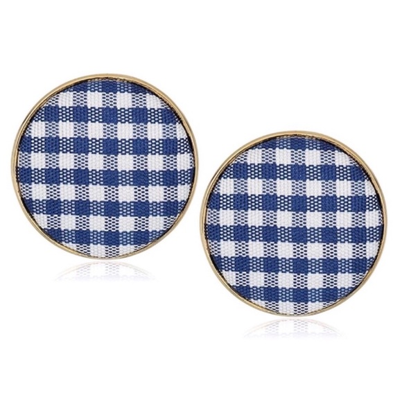kate spade Jewelry - NWOT Kate Spade Set Sail Button Navy & White Gingham Stud Earrings